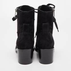 Chanel Black Suede Lace Up Ankle Boots Size 38.5