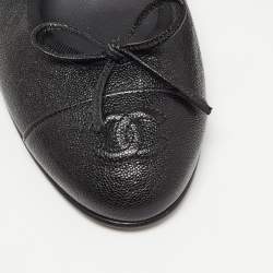 مملوكة مسبقًا Chanel Black Leather CC Bow Ballet Flats Size 38