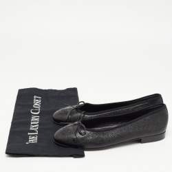 مملوكة مسبقًا Chanel Black Leather CC Bow Ballet Flats Size 38