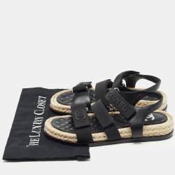 Chanel Black Leather and Canvas Dad Slingback Sandals Size 38