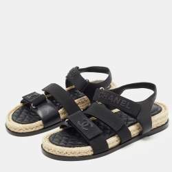 Chanel Black Leather and Canvas Dad Slingback Sandals Size 38