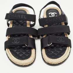 Chanel Black Leather and Canvas Dad Slingback Sandals Size 38