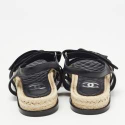 Chanel Black Leather and Canvas Dad Slingback Sandals Size 38