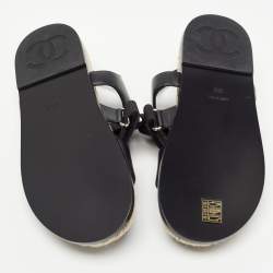 Chanel Black Leather and Canvas Dad Slingback Sandals Size 38