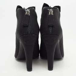 Chanel Black Canvas Cutout Bow Ankle Boots Size 38