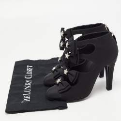 Chanel Black Canvas Cutout Bow Ankle Boots Size 38