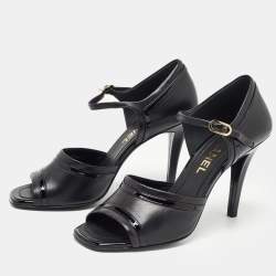 Pre Owned Chanel Black Leather Open Toe Ankle Strap Sandals Size 38