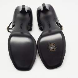 Pre Owned Chanel Black Leather Open Toe Ankle Strap Sandals Size 38
