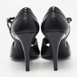 Pre Owned Chanel Black Leather Open Toe Ankle Strap Sandals Size 38