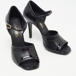 Pre Owned Chanel Black Leather Open Toe Ankle Strap Sandals Size 38