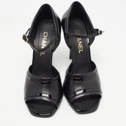Pre Owned Chanel Black Leather Open Toe Ankle Strap Sandals Size 38