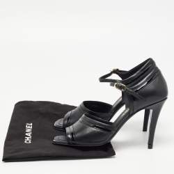 Pre Owned Chanel Black Leather Open Toe Ankle Strap Sandals Size 38
