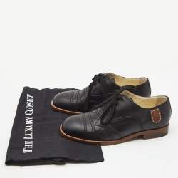 Pre Owned Chanel Black Leather and Quilted CC Logo Leather Oxfords Size 37.5