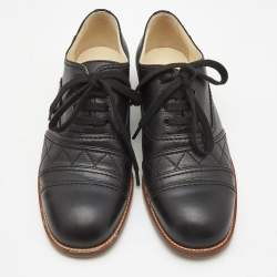 Pre Owned Chanel Black Leather and Quilted CC Logo Leather Oxfords Size 37.5