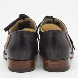 Pre Owned Chanel Black Leather and Quilted CC Logo Leather Oxfords Size 37.5