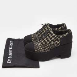 Chanel Black/Gold Tweed And Felt Lace Up Platform Oxford Size 39