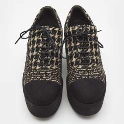 Chanel Black/Gold Tweed And Felt Lace Up Platform Oxford Size 39