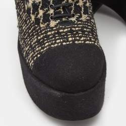 Chanel Black/Gold Tweed And Felt Lace Up Platform Oxford Size 39
