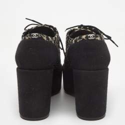Chanel Black/Gold Tweed And Felt Lace Up Platform Oxford Size 39