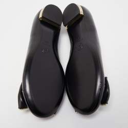 Pre Owned Chanel Black Leather Pearl Embellished Bow CC Cap Toe Ballet Flats Size 37