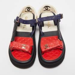 مملوكة مسبقًا Chanel Multicolor Quilted Leather CC Sandals Size 37.5