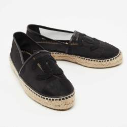 Pre Owned Chanel Black Mesh CC Espadrille Flats Size 37