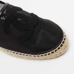 Pre Owned Chanel Black Mesh CC Espadrille Flats Size 37
