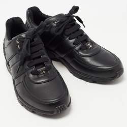 Pre Owned Chanel Black Leather CC Low Top Sneakers Size 39