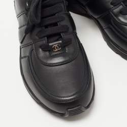 Pre Owned Chanel Black Leather CC Low Top Sneakers Size 39