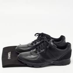 Pre Owned Chanel Black Leather CC Low Top Sneakers Size 39