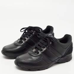 Chanel Black Leather CC Low Top Sneakers Size 39