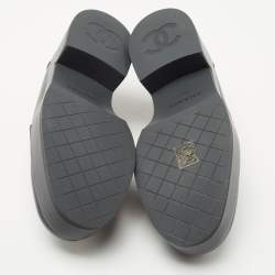 Pre Owned Chanel Dark Grey Leather CC Platform Loafers Size 39.5