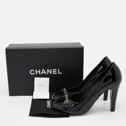 Chanel Black Patent Leather Chain Detail Cap Toe Pumps Size 39