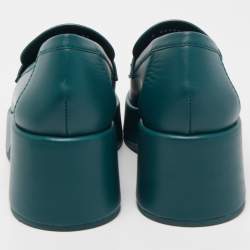 Pre Owned Chanel Dark Green Leather CC Platform Loafers Size 39