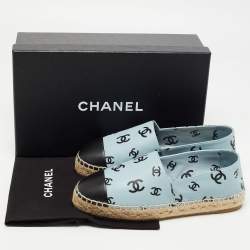 Pre Owned Chanel Blue/Black Leather  Interlocking CC Logo Espadrilles Size 37