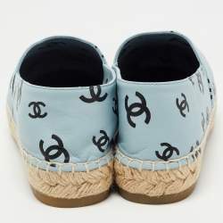 Pre Owned Chanel Blue/Black Leather  Interlocking CC Logo Espadrilles Size 37