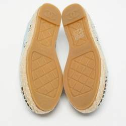 Pre Owned Chanel Blue/Black Leather  Interlocking CC Logo Espadrilles Size 37