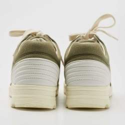 Pre Owned Chanel Army Green/White Canvas and Leather CC Low Top Sneakers Size 36.5