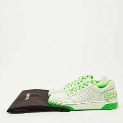 Chanel White/Green Leather Logo Sneakers Size 38.5