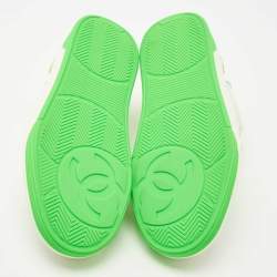 Chanel White/Green Leather Logo Sneakers Size 38.5