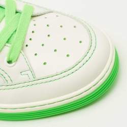 Chanel White/Green Leather Logo Sneakers Size 38.5