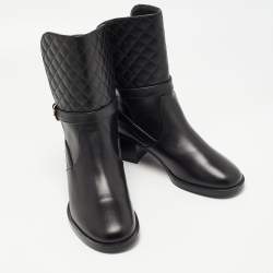 Chanel Black Quilted and Leather CC Ankle Boots Size 37.5