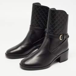 Chanel Black Quilted and Leather CC Ankle Boots Size 37.5