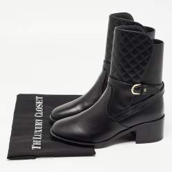 Chanel Black Quilted and Leather CC Ankle Boots Size 37.5