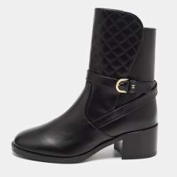 Chanel Black Quilted and Leather CC Ankle Boots Size 37.5