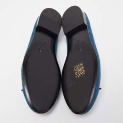 Chanel Blue Suede CC Cap Top  Ballet Flats Size 40