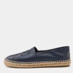 Chanel Navy Blue Leather CC Espadrille Flats Size 40
