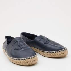Chanel Navy Blue Leather CC Espadrille Flats Size 40
