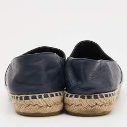 Chanel Navy Blue Leather CC Espadrille Flats Size 40
