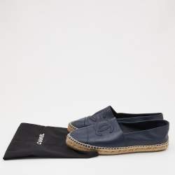 Chanel Navy Blue Leather CC Espadrille Flats Size 40